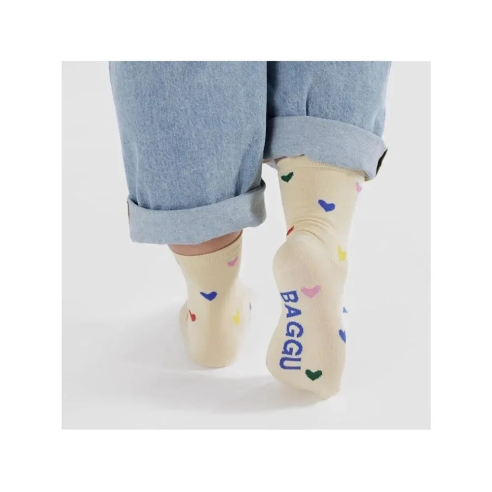 BAGGU Heart Cream Heart Pattern Socks